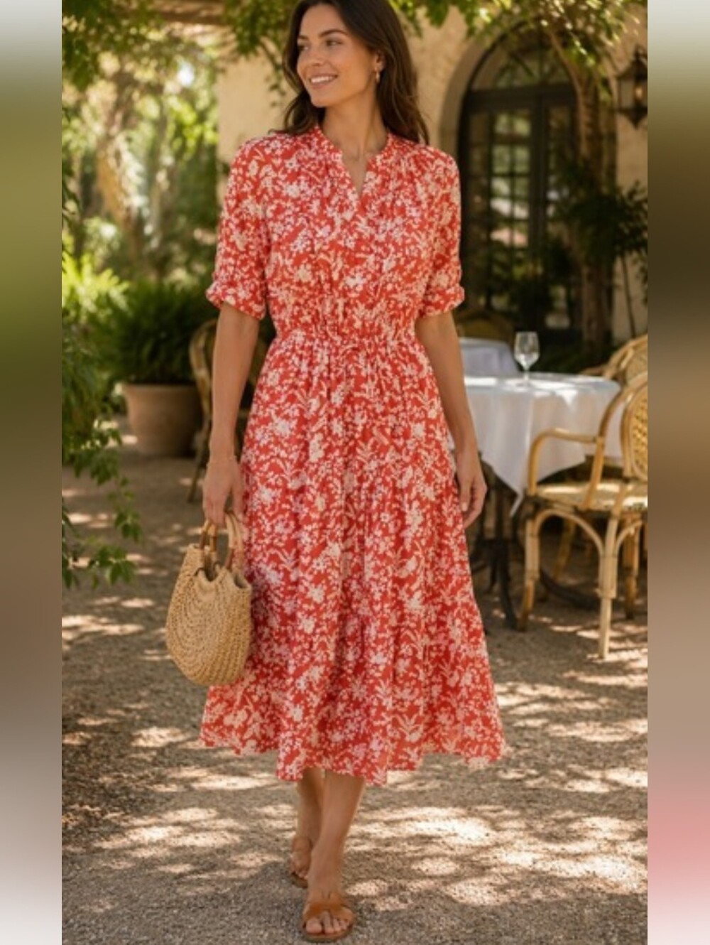 J. McLaughlin Harriet Silk Blend Floral Midi Dress Red Orange Pink Butterfly XL
